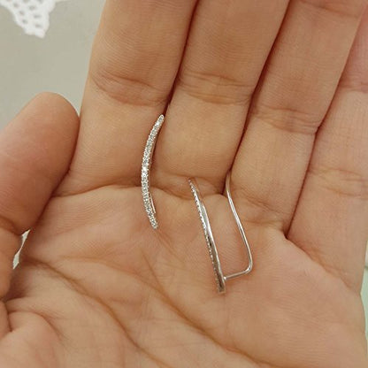 Dazzlingrock Round White Natural Diamond Crawler Climber Earrings | 0.18 Ctw | Women - color: White Gold, size: 14K - Metal Stamp