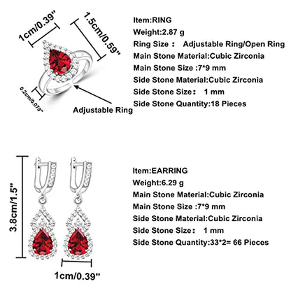 LMXXVJ Women Jewelry Set Platinum Plated Necklace Open Ring Earrings Bracelet Set,Birthday/Anniversary Mother’s Day Jewelry Gifts for Mom/Wife/Sister/Best Friend - color: Garnet Red