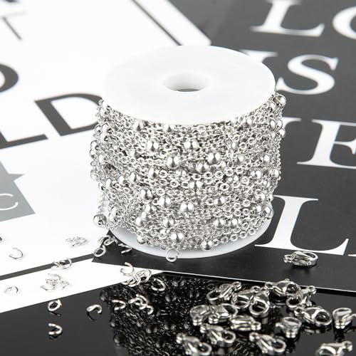 Kyutong 32.8 Feet Stainless Steel Chain Link with Spool for Crafting | Beaded Jewelry Making Chain Roll Silver Necklace Making Supplies for Women Men DIY Craft Support Jewelry Findings - color: Silver-7