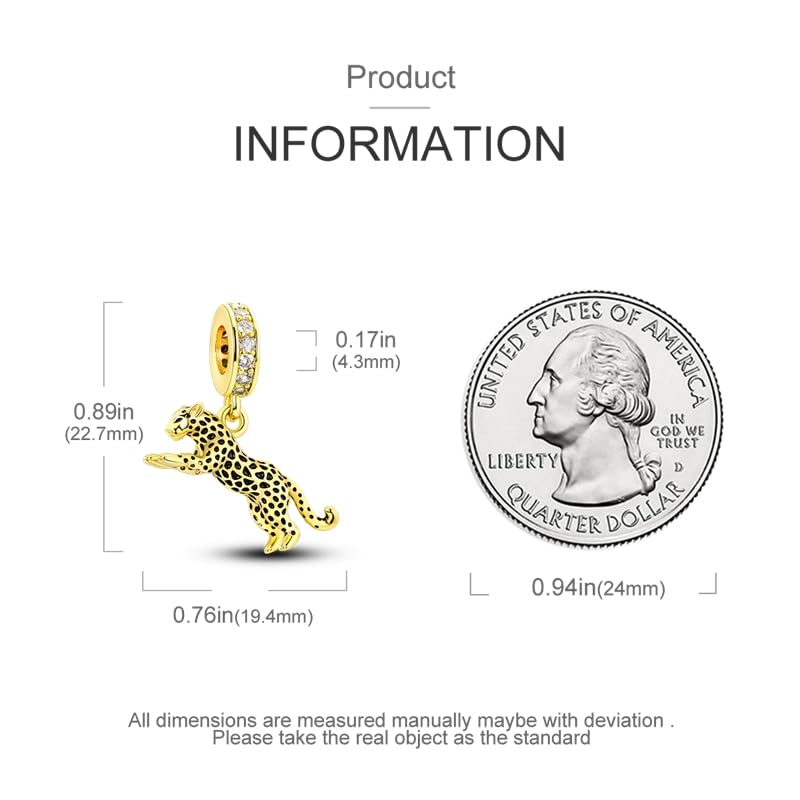 Charm for Bracelets and Necklaces Heart Cat Flower Boy 925 Sterling Silver Bead Birthday Jewelry Gift for Women - color: Gold Leopard Charm
