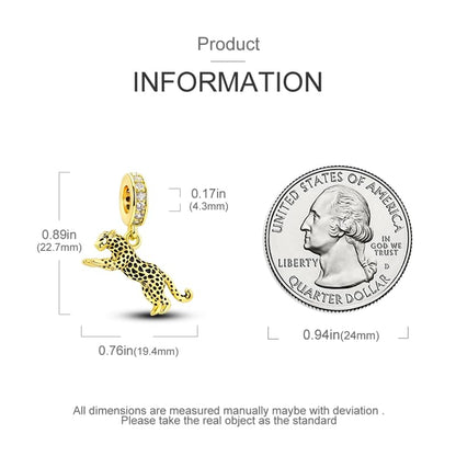 Charm for Bracelets and Necklaces Heart Cat Flower Boy 925 Sterling Silver Bead Birthday Jewelry Gift for Women - color: Gold Leopard Charm
