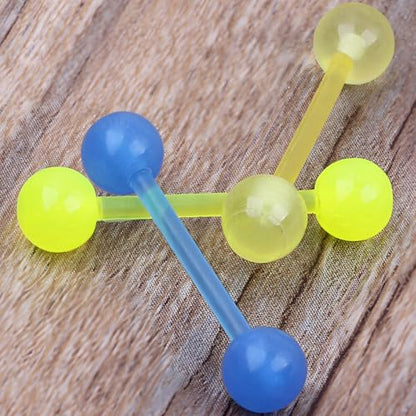 Glow in the Dark Barbell Piercing Kit for Women Men Acrylic Cute Nipple Bars Hypoallergenic 14 G Tongue Piercings Ring Set Long Body Jewelry Flexible Jewellery 2 pcs Size 16 MM - color: Green