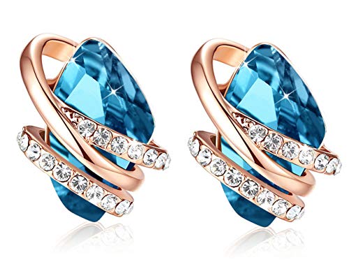 Gifts for Women, Wish Stone Stud Earrings with Birthstone Crystals, 18K Rose Gold Plated or Silver-tone - color: 112-December Birthstone-Zircon Blue-Rose Gold Plated