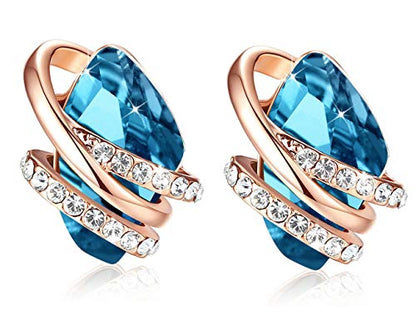 Gifts for Women, Wish Stone Stud Earrings with Birthstone Crystals, 18K Rose Gold Plated or Silver-tone - color: 112-December Birthstone-Zircon Blue-Rose Gold Plated