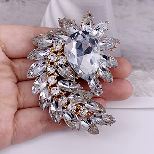 SELOVO Marquise Shape Rhinestone Red Leaf Costume Brooch Pin Jewelry Antiqued Gold Tone - color: Gold