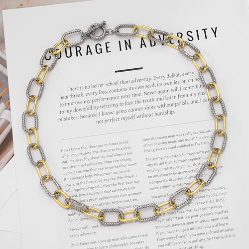 Two Tone Wire Necklace Gold and Silver Link Chain Adjustable 18K Gold Plated Twist Vintage Classic Jewelry - style: Chunky Paperclip
