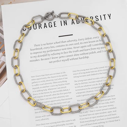 Two Tone Wire Necklace Gold and Silver Link Chain Adjustable 18K Gold Plated Twist Vintage Classic Jewelry - style: Chunky Paperclip