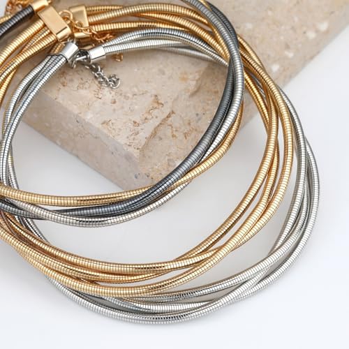 Chunky Gold Collar Choker Statement Necklace for Women Trendy | Gold Plated Layered Twist Flat Thick Snake Herringbone Chain African Torque Necklace Prom Boho Necklaces Party Jewelry Gift - style: 3 Twisted Chain/Gold