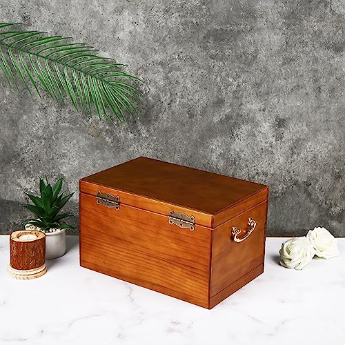 Wooden Jewelry Box with Lock and Key, Medium Size Case, 2 Drawers | Real Natural Wood Lockable Antique Organizer with Large Storage, Ring Compartments, Necklace Hooks