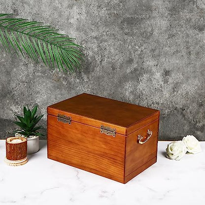 Wooden Jewelry Box with Lock and Key, Medium Size Case, 2 Drawers | Real Natural Wood Lockable Antique Organizer with Large Storage, Ring Compartments, Necklace Hooks
