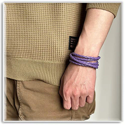 Xusamss Fashion Alloy Buckle Multilayer Leather Wrap Cuff Bracelet,7.5inches - color: Purple