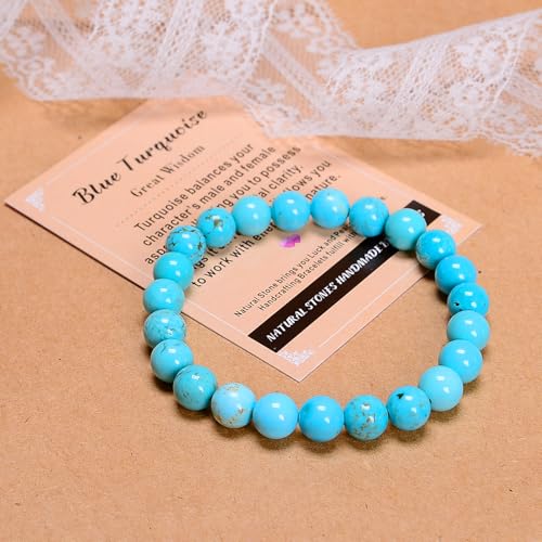 AD Beads Handmade Gemstone Stretch Elastic Bracelet Crystal Healing Reiki Nature's Beauty and Spiritual Essence Unisex (8mm, Blue Turquoise (Great Wisdom)) - color: Blue Turquoise (Great Wisdom), size: 8mm