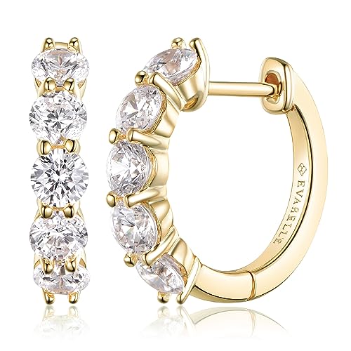 Evabelle Gold Hoop Earrings for Women 14K Real Gold Plated Cubic Zirconia Diamond Hoop Earrings Huggie Hoop Earring Women Earrings Earring for Men 925 Sterling Silver Post Hypoallergenic - color: 14K Gold Plated