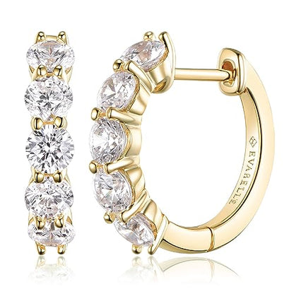 Evabelle Gold Hoop Earrings for Women 14K Real Gold Plated Cubic Zirconia Diamond Hoop Earrings Huggie Hoop Earring Women Earrings Earring for Men 925 Sterling Silver Post Hypoallergenic - color: 14K Gold Plated