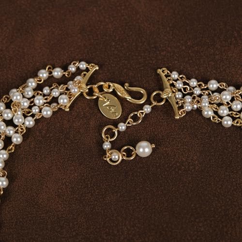 2026 Vintage 18K Gold Plated Multi-Layer Pearl Choker Necklace, Triple-Strand Faux Pearl Collar with Intricate Filigree Clasp, Retro Elegant Bridal Wedding Jewelry
