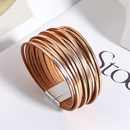 hotoo Leather Wrap Bracelet for Women - color: Champagne