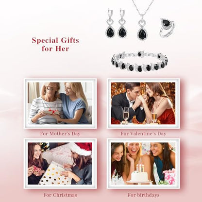 Wedding Jewelry Set for Women Bride Bridesmaid | Gorgeous Cubic Zirconia Teardrop Necklace Earrings Bracelet Adjustable Ring Jewelry Gift for Birthday/Anniversary - color: Heart-Black