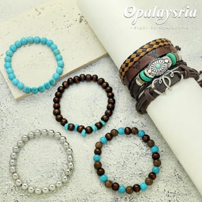 Stack Turquoise Western Bracelets for Women Boho Turquoise Beaded Concho Bangle Ox-Head Charm Cowboy Chic Bracelets Western Jewelry Cowgirl Accessory for Country Concert Outfits - color: Silver Double Heart
