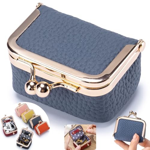 Genuine Leather Mini Jewelry Box - Vintage-Inspired Travel Jewelry Organizer with Kiss Lock, Compact Ring Box for Women, Perfect for Earrings, Rings, Necklaces, Bracelets - Ideal Gift for Her (Blue) - color: Blue S 2.56in