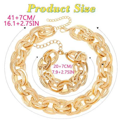 Chunky Choker Necklace Bracelet Sets Gold Cuban Link Chain Statement Jewelry Set for Women
