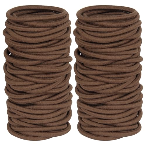 Hair Ties for Thick Hair, 120 Pack No Damage Elastic Hair Bands, Brown Seamless Ponytail Holders for Women Girls Kids, Strong Stretchy No Crease Hair Elastics for Daily Use (4mm) - color: Dark Brown