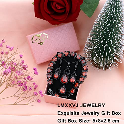 LMXXVJ Women Jewelry Set Platinum Plated Necklace Open Ring Earrings Bracelet Set,Birthday/Anniversary Mother’s Day Jewelry Gifts for Mom/Wife/Sister/Best Friend - color: Black Gun - Red Cubic Zirconia
