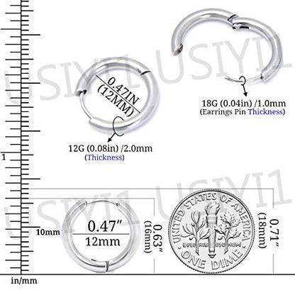 Stainless Steel Hoop Earrings for Men - Hinged Hoop Huggie Piercing Earrings Set For Men Women, Hypoallergenic Lobes Small Round Earrings - color: 3 Color Inner Diameter 0.47" (12MM)