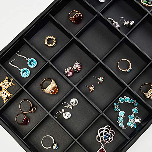 Oirlv Black Leather Jewelry Tray 24-Grid | 13.78"X9.45"X1.18" Tray with 24 Grid Inserts, Soft Velvet Lining, Perfect for Pendants and Earrings, Stackable Design - style: P01703