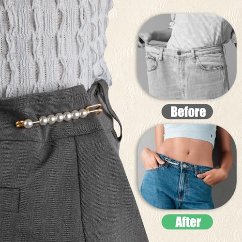6 Pcs Faux Pearl Brooch Pins Decorative Safety Pins Pants Clips to Tighten Waist Sweater Shawl Clips Large Shawl Pins for Women Clothing Dress Pants Skirt Accessories Waist Extender Decoratine Pins