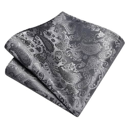 GUSLESON 3.15"（8cm） Mens Paisley Tie and Lapel Pin Necktie Hankerchief Cufflinks Set for Men - color: Dark Grey