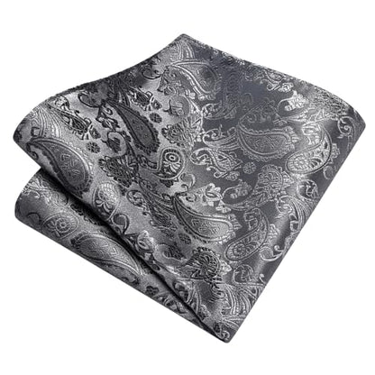 GUSLESON 3.15"（8cm） Mens Paisley Tie and Lapel Pin Necktie Hankerchief Cufflinks Set for Men - color: Dark Grey