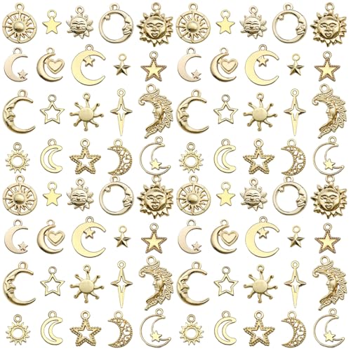 Youdiyla 100pcs Alloy KC Gold Star Moon Sun Series Pendant Jewelry Making DIY Keychain Earrings Pendant Various Design Charms for Jewelry Making Bracelets Necklace (SN836) - color: SN836