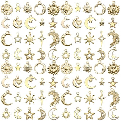Youdiyla 100pcs Alloy KC Gold Star Moon Sun Series Pendant Jewelry Making DIY Keychain Earrings Pendant Various Design Charms for Jewelry Making Bracelets Necklace (SN836) - color: SN836