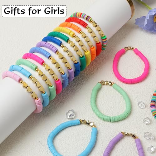 36 Pcs Preppy Friendship Bracelets for Teen Girls Heishi Cute Clay Beads Bracelets Bulk Colorful Heart Star Crown Friendship Surfer Bracelets Things Jewelry Gifts for Girls
