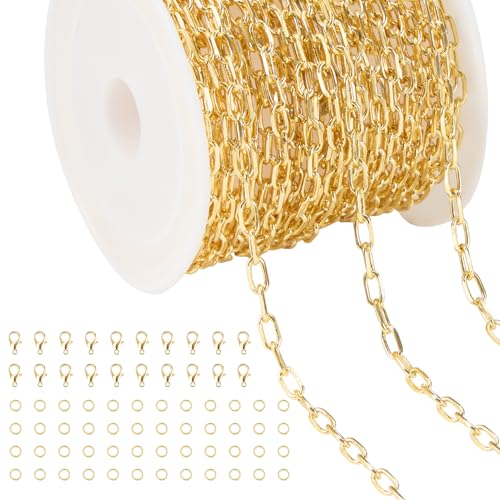 Jabogrii 10 Meters Gold Soldered Jewelry Making Chain Paperclip Brass Chain | Bulk Necklace Bracelet DIY Craft Chain for Jewelry Making - color: Small Paperclip Gold