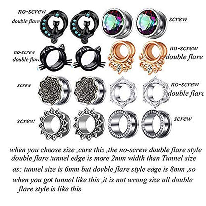 TIANCI FBYJS Stainless Steel Zircon Ear Tunnels Earrings Guages Piercing Plugs Stretcher Gauges for Women Men - style: 16mm=5/8''