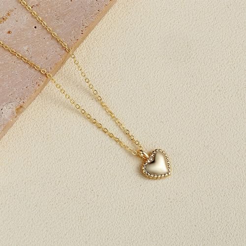 Dainty Heart Necklace for Women, 14k Gold Plated/Rose Gold/Silver Tiny Cute Heart Pendant Necklace Minimalist Choker CZ Necklace Jewelry Gifts for Women - style: Heart D