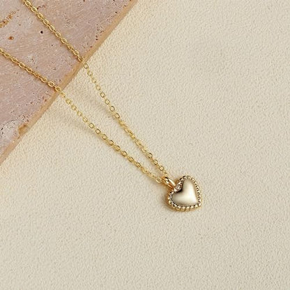 Dainty Heart Necklace for Women, 14k Gold Plated/Rose Gold/Silver Tiny Cute Heart Pendant Necklace Minimalist Choker CZ Necklace Jewelry Gifts for Women - style: Heart D