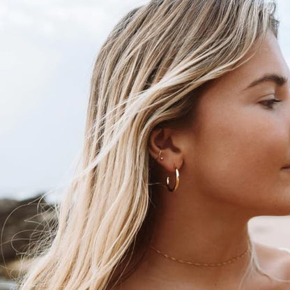 Minimalist Hoops for Women - 14K Gold Open Huggie Hoop Earrings, Hypoallergenic Tiny Hoops in Gold and Silver (Set of 1-5 Pairs) - color: 14K Gold - 20mm (1 Pairs)