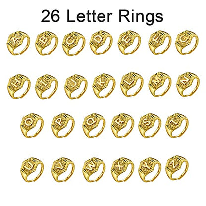 U7 Initial Ring Wedding Band for Men Women 18K Gold Plated Statement Hexagon A-Z Letter Jewelry Personalized Stackable Signet Rings - color: F