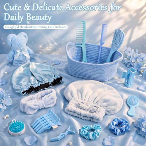 20 Pcs Gift Basket for Women Hair Care Pack Includes Self Care Beauty Set Hair brush Set for Women, Mom Friend Sister Wife Grandma Girlfriend Daughter(Blue) - color: Blue
