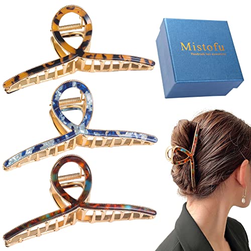Mistofu Large Metal Hair Clips for Thick Hair, Alloy Hair Claw for Women | 3 Pcs 4.5",Strong Hold Big Claw Clips,Fashion Styling Accessories for Women Girls - color: Alloy Multicolor 1