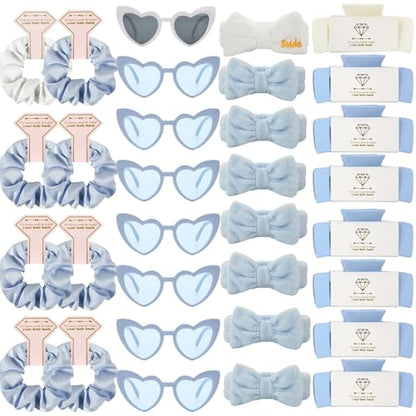 Bridesmaid Scrunchies Proposal Hair claws clips Set of 12 Bridal Shower heart sunglasses Gifts for Wedding Bachelorette Party Favors (32pcs White&Dusty Blue) - color: 32pcs White&Dusty Blue
