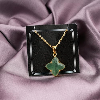 Natural Gemstone Necklace, 4-Petal Floral Stone Prong Dainty Pendant, Gold Plated, Handmade Bohemian Jewelry, Chakra Healing Crystals, Christmas Gift for Women