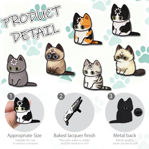 4/6/9/10/12/16/20PCS Cute Enamel Pins Bulk Set, Art Aesthetic Lapel Brooches, Humorous Quote Pins for Backpacks Jackets Hats Bags, Novelty Cool Badges for Women, Men, Teens, Kids - style: 6pcs Cat