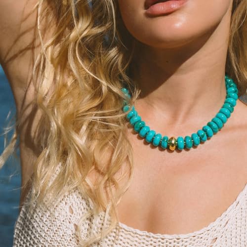 Chunky Colorful Choker Necklace for Women - Summer Beach Round Resin Beads Necklace, Trendy Statement Summer Beach Jewelry Birthday Gifts for Vacation Holiday - color: 18mm Turquoise Bead