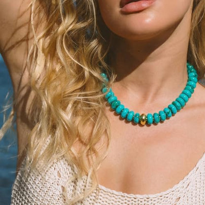 Chunky Colorful Choker Necklace for Women - Summer Beach Round Resin Beads Necklace, Trendy Statement Summer Beach Jewelry Birthday Gifts for Vacation Holiday - color: 18mm Turquoise Bead