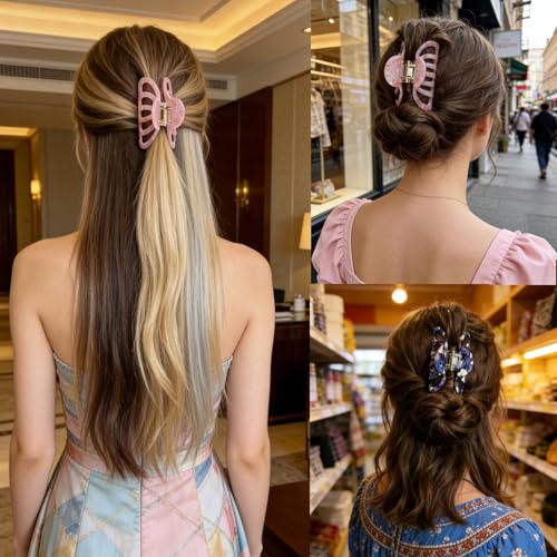 Fashion Acetate Hair Clips for Women Gilrs,2PCS Set,Marble Royalblue&Pink | Resin Medium Hair Claw Clip for Fine Thin Hair,Non Slip Grip Hair Jaw Clips,French Cellulose barrettes Hair Accessories gift - color: Royalblue&Pink