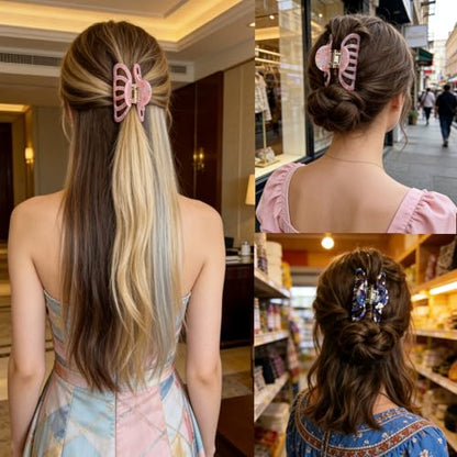 Fashion Acetate Hair Clips for Women Gilrs,2PCS Set,Marble Royalblue&Pink | Resin Medium Hair Claw Clip for Fine Thin Hair,Non Slip Grip Hair Jaw Clips,French Cellulose barrettes Hair Accessories gift - color: Royalblue&Pink
