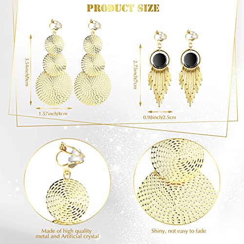 Hicarer 12 Pairs Clip on Earrings Dangle Drop Dangle Earrings Set Bohemian Tassel Pendant Plated Ear Non Piercing for Women Jewelry Gifts Wedding Party - color: Golden